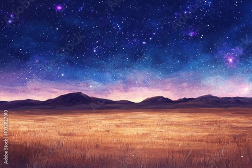 A Distant Mountain Range Under a Starry Night Sky