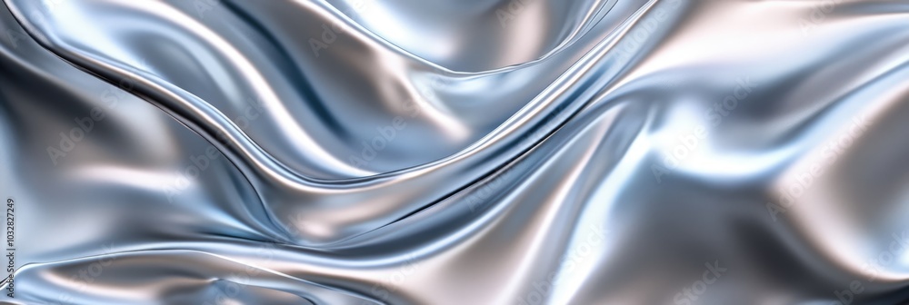 Silver soft satin fabric waves background design. Texture with smooth flowing patterns and light shiny effect Silver soft satin fabric waves background design. Texture with smooth flowing patterns and light shiny effect