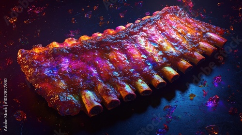 Grill Masters Delight - Holographic Neon Barbecue Ribs in Vibrant Cosmic Colors photo