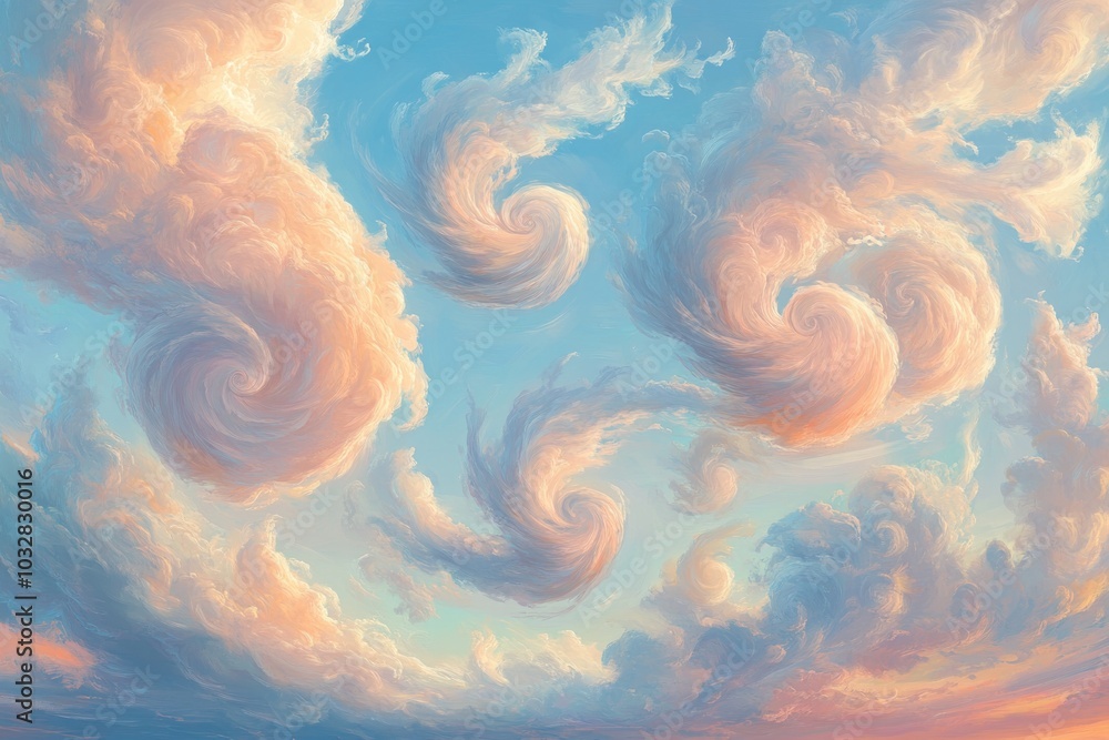 Whimsical Swirling Clouds in a Pastel Sky Whimsical Swirling Clouds in a Pastel Sky