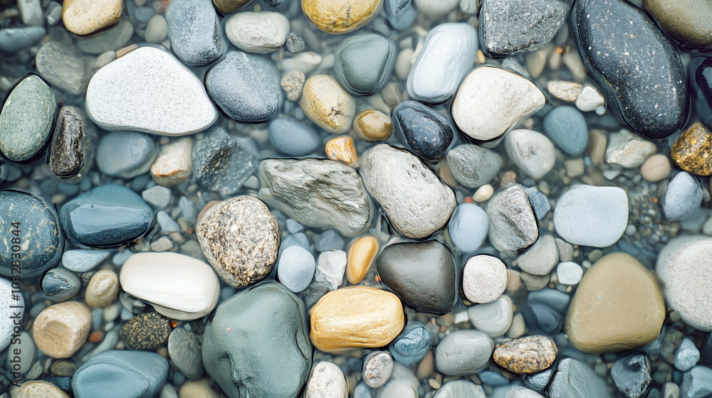 Colorful river stones under clear water with natural texture and pattern Colorful river stones under clear water with natural texture and pattern