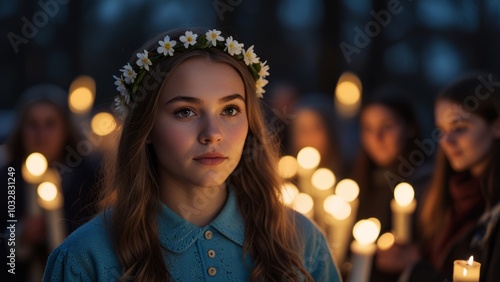 Swedes celebrating Walpurgis Night with candles and bonfires outdoors