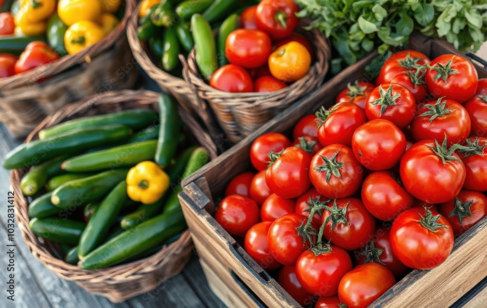 Vibrant Red Tomatoes in a Rustic Crate Vibrant Red Tomatoes in a Rustic Crate