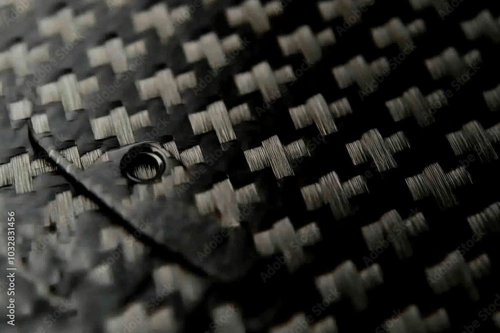Close-up of Black Carbon Fiber Material with a Circular Hole Close-up of Black Carbon Fiber Material with a Circular Hole