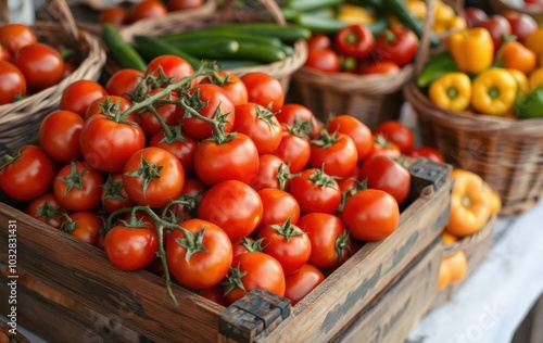 Harvested Tomatoes in a Wooden Crate