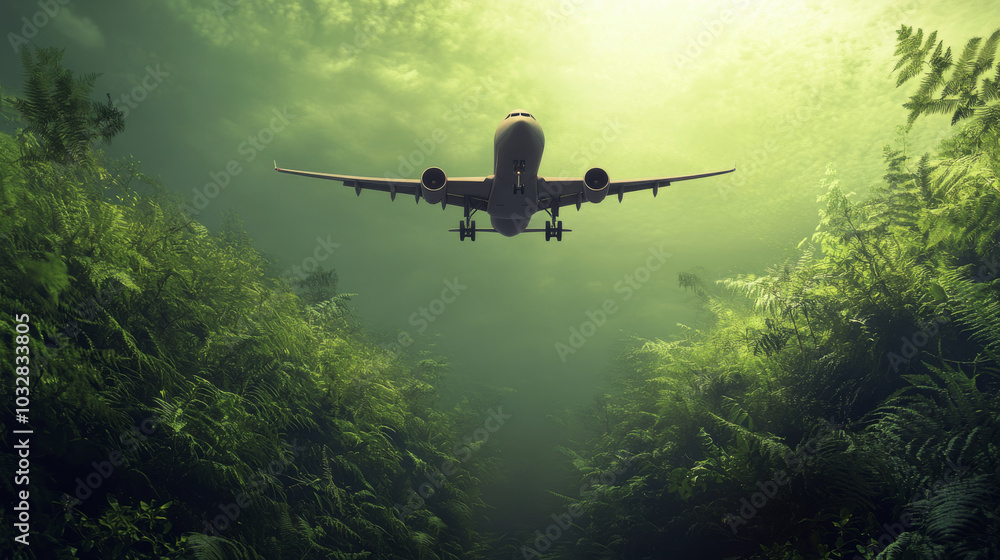 Naklejka premium Making air travel eco-friendly by reaching zero pollution.