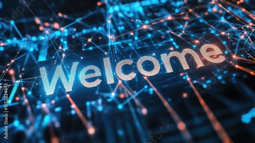 Welcome word on digital cyberspace background. Greeting text for events, websites, promotions and hospitality business