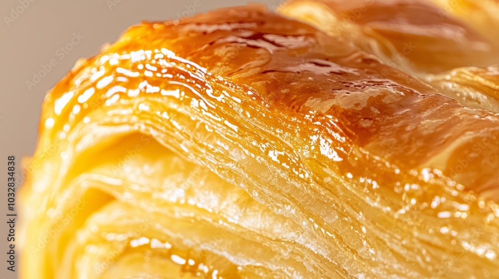 Golden Flaky Layers: Close-up of Freshly Baked Danish Pastry with Glistening Glaze - Ultra-Detailed Bakery Photography Golden Flaky Layers: Close-up of Freshly Baked Danish Pastry with Glistening Glaze - Ultra-Detailed Bakery Photography
