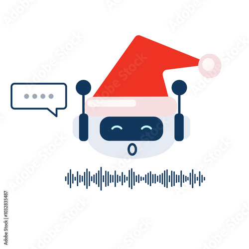 Robot chatbot wishes Happy New Year and Christmas. Technology and AI content generator. Customer care.