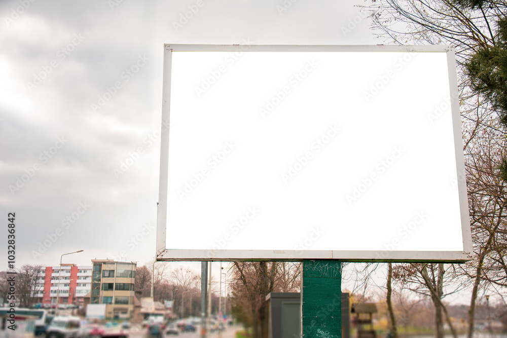 Fototapeta premium large blank white advertising billboard