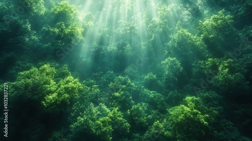 Sunlight shining through the trees in a forest