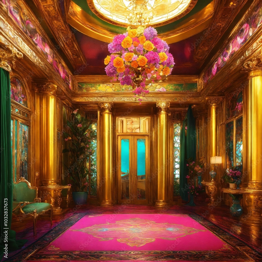 Obraz premium Luxury hotel room, colorful interior, AI generated illustration 