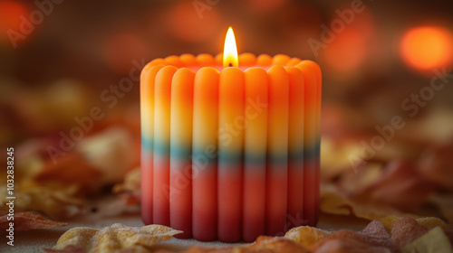 A Candy Corn Candle with Layers of Yellow, Orange, and White Wax