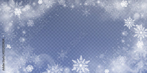 Winter cold blizzard effect with snow. Vector texture Cold winter wind with snowflakes on transparent background. For Christmas and New Year design.