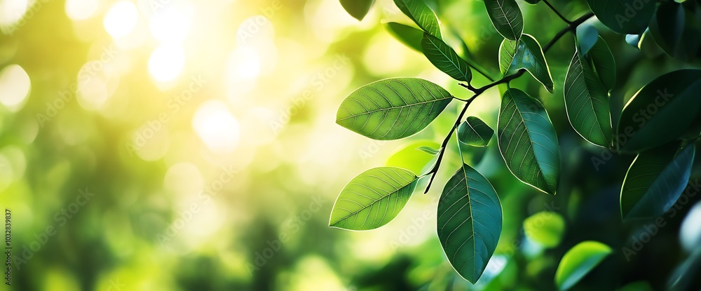 Lush green leaves on a branch with bokeh background. Lush green leaves on a branch with bokeh background.