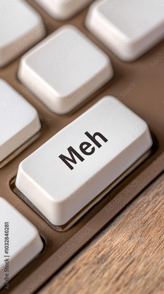 Keyboard key labeled 'Meh' humorously replaces the Enter key, AI Keyboard key labeled 'Meh' humorously replaces the Enter key, AI