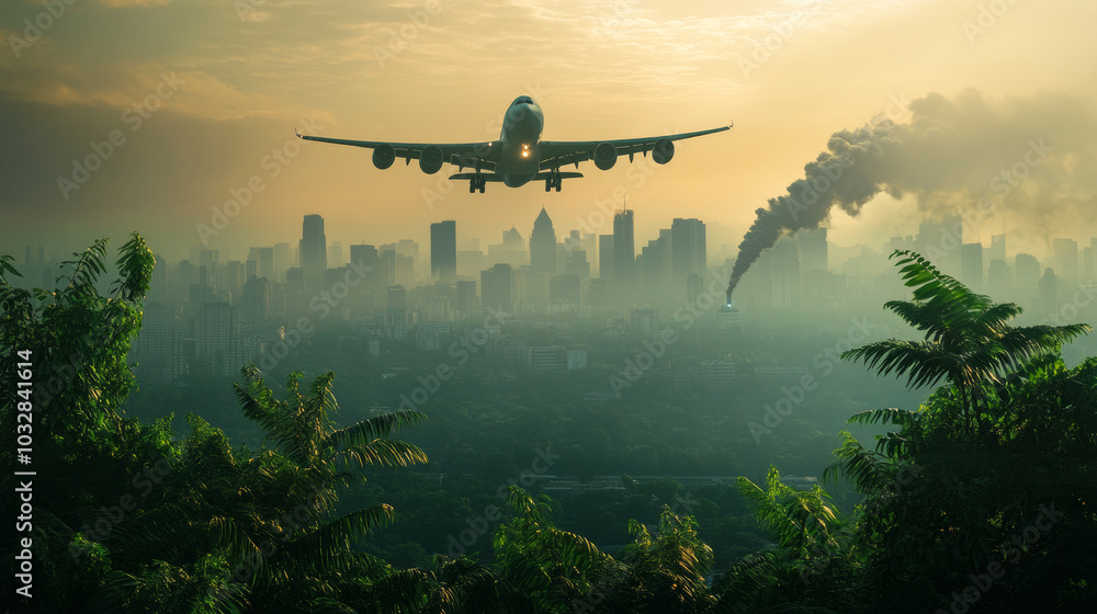 Fototapeta premium Using biofuels, airplanes can fly without polluting the air. This helps make air travel more environmentally friendly and is a step towards a greener future for flying.