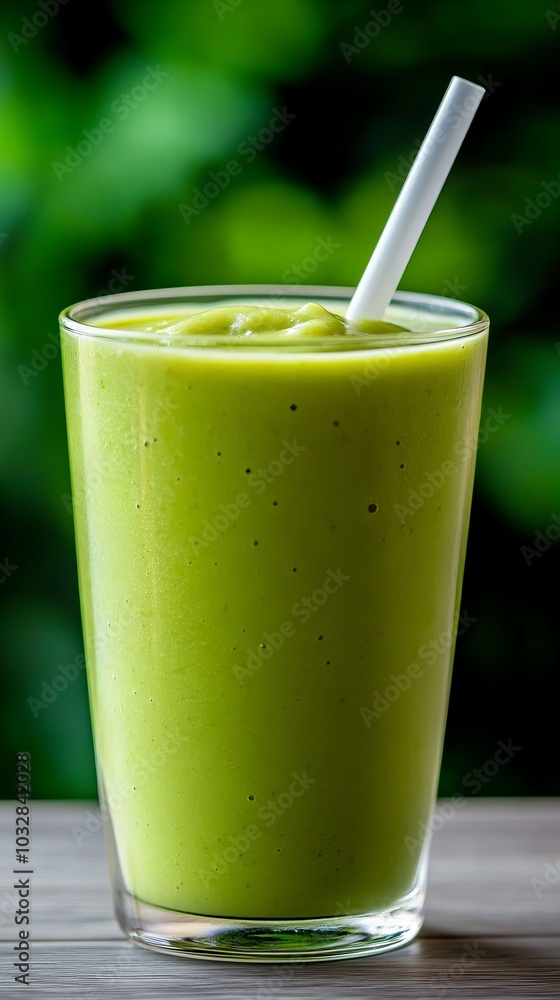 Refreshing green smoothie with a straw, perfect for a healthy summer treat. Refreshing green smoothie with a straw, perfect for a healthy summer treat.
