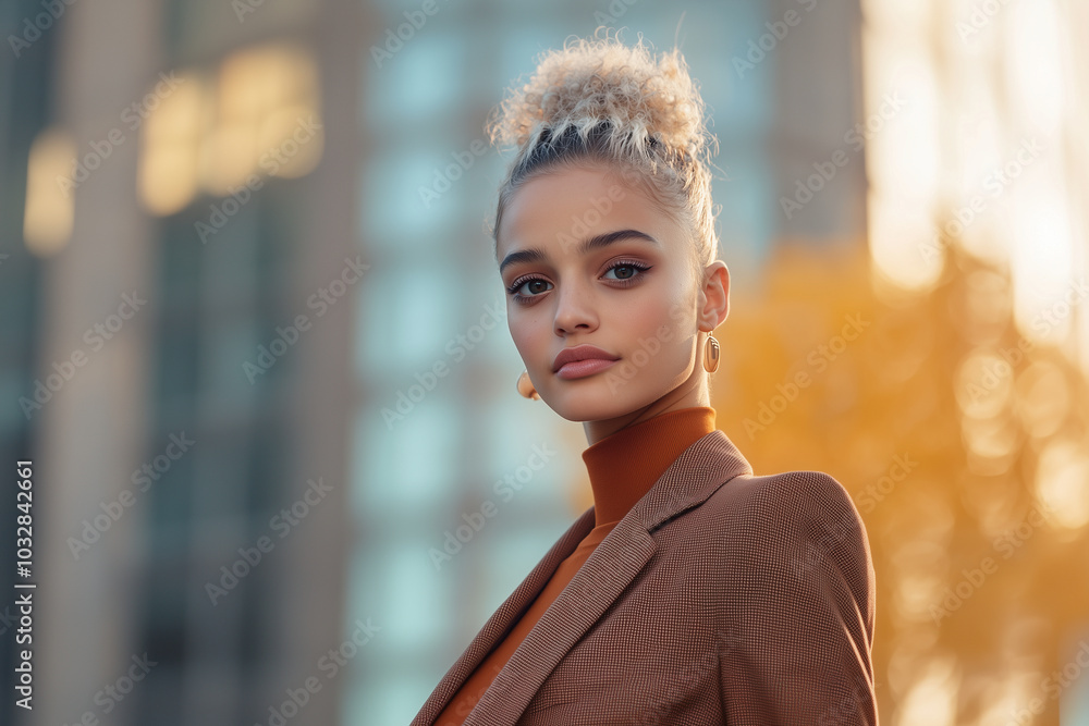 Portrait of a young confident woman in a modern business suit showing dedication towards her education and career Portrait of a young confident woman in a modern business suit showing dedication towards her education and career