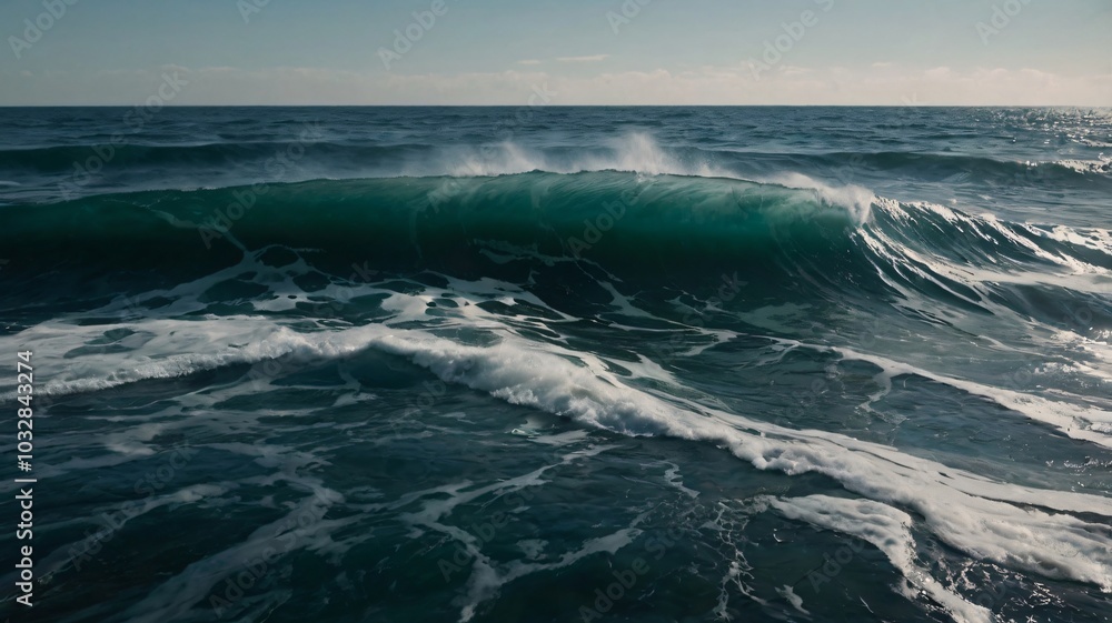 Waves crashing and rolling along the shore at sunset creating a picturesque coastal view Waves crashing and rolling along the shore at sunset creating a picturesque coastal view