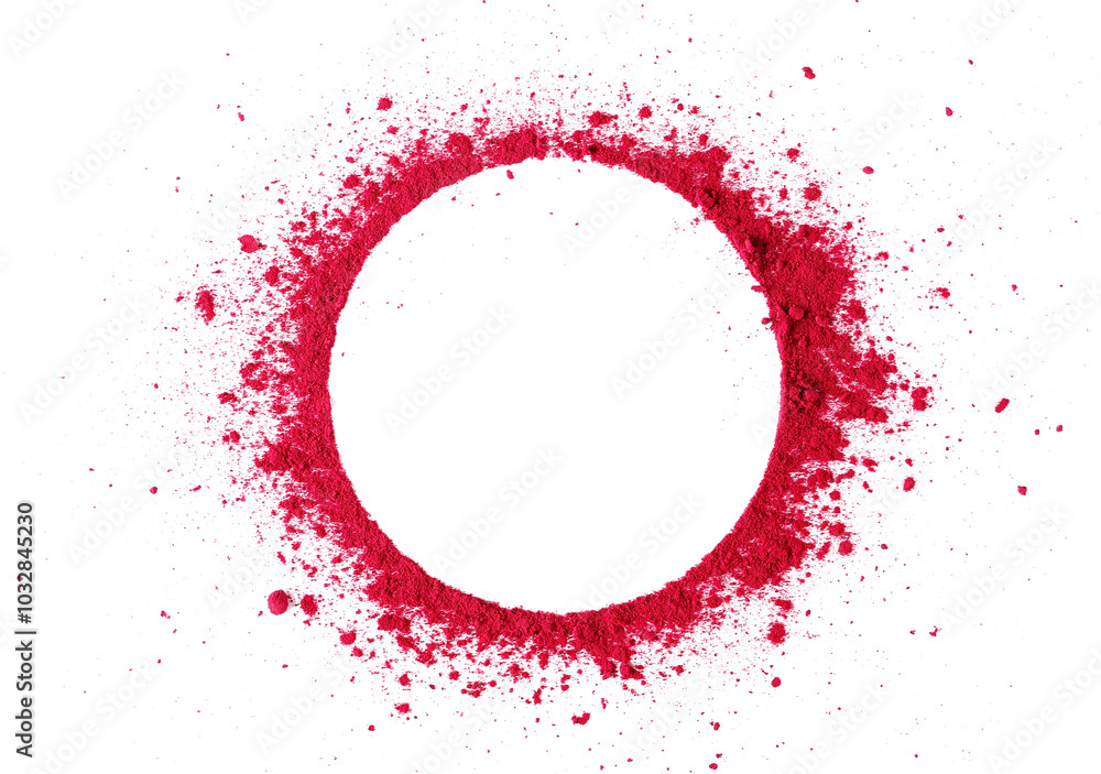 Dried beet root powder in shape circle isolated on white background, top view Dried beet root powder in shape circle isolated on white background, top view
