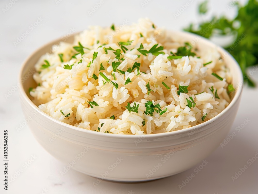 A bowl of rice pilaf on a white background A bowl of rice pilaf on a white background