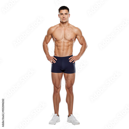 Muscular shirtless man with a toned body. Handsome Athletic with a Muscled Torso. Isolated on Transparent Background. PNG.