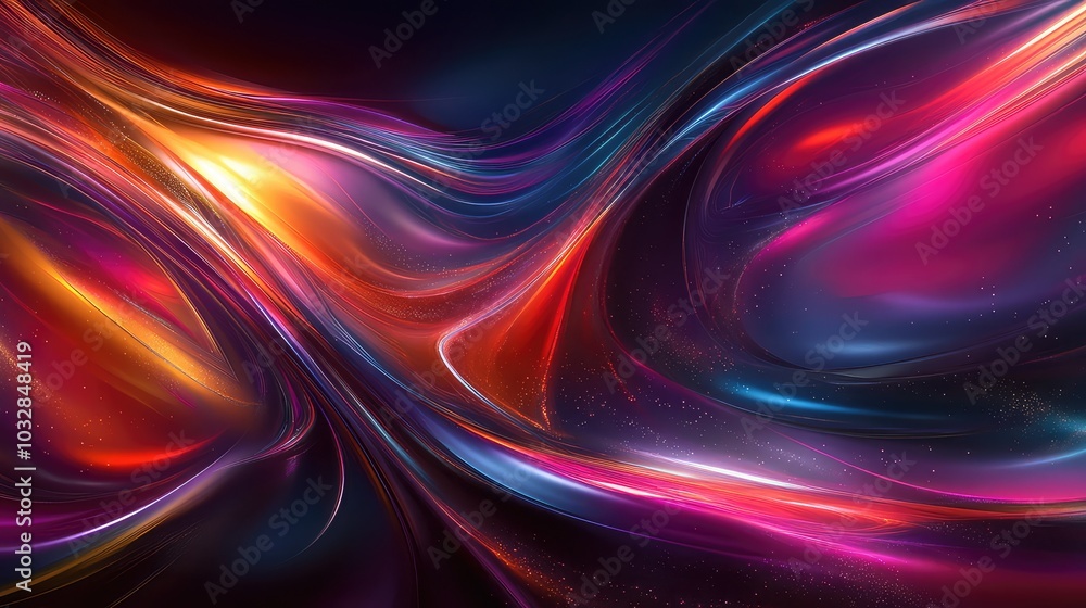 Vibrant Abstract Digital Art with Dynamic Swirls of Colorful Light and Energy in a Cosmic Space