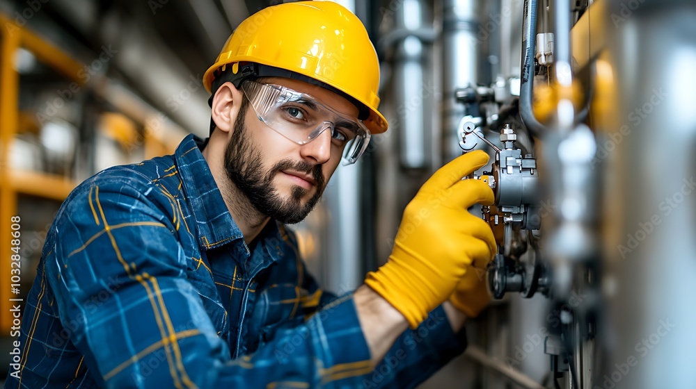 A technician performing regular safety checks on electrical systems in a large manufacturing plant. A technician performing regular safety checks on electrical systems in a large manufacturing plant.