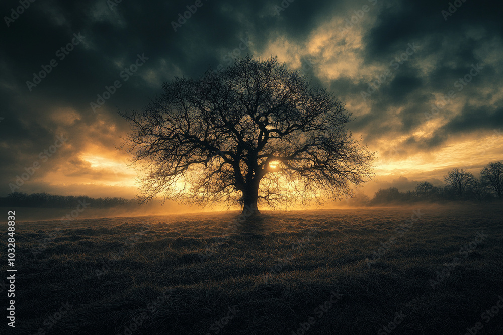 Fototapeta premium Tree in the field generative AI