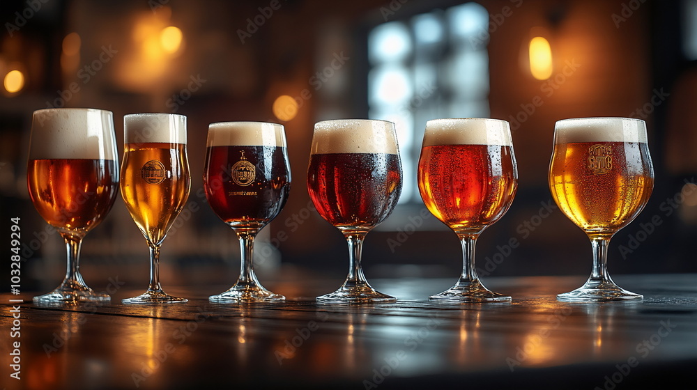 Celebration of Craft Beer in Diverse Glassware Display Celebration of Craft Beer in Diverse Glassware Display