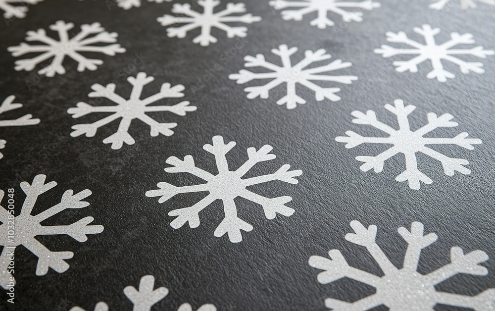 Decorative snowflakes pattern on a dark surface creating a winter-themed aesthetic for festive occasions or cozy settings Decorative snowflakes pattern on a dark surface creating a winter-themed aesthetic for festive occasions or cozy settings