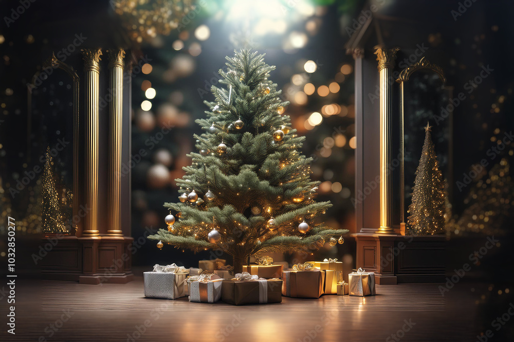 Weihnachtsbaum mit einigen Geschenken