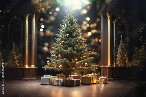 Obraz na płótnie Weihnachtsbaum mit einigen Geschenken w salonie