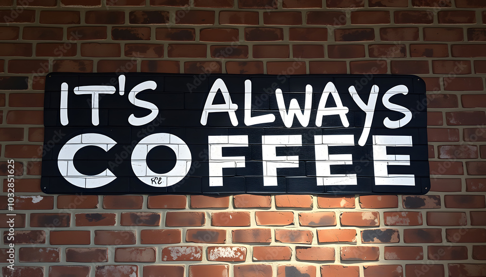 Text sign showing It S Always Coffee. Conceptual photo drinking caffeine is life work home having bad habits Brick Wall art like Graffiti motivational call written on the wall isolated with white hi Text sign showing It S Always Coffee. Conceptual photo drinking caffeine is life work home having bad habits Brick Wall art like Graffiti motivational call written on the wall isolated with white hi