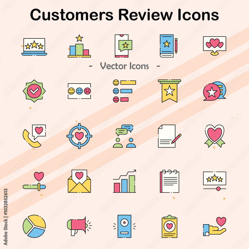 Icons representing customer reviews and feedback ratings. Icons representing customer reviews and feedback ratings.