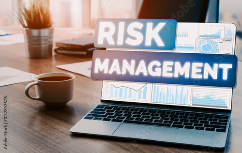 Risk Management and Assessment for Business Investment Concept. Modern interface showing symbols of strategy in risky plan analysis to control unpredictable loss and build financial safety. uds photo