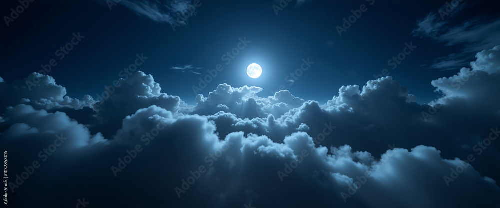Full Moon Shining Over Clouds in a Dark Night Sky. Full Moon Shining Over Clouds in a Dark Night Sky.