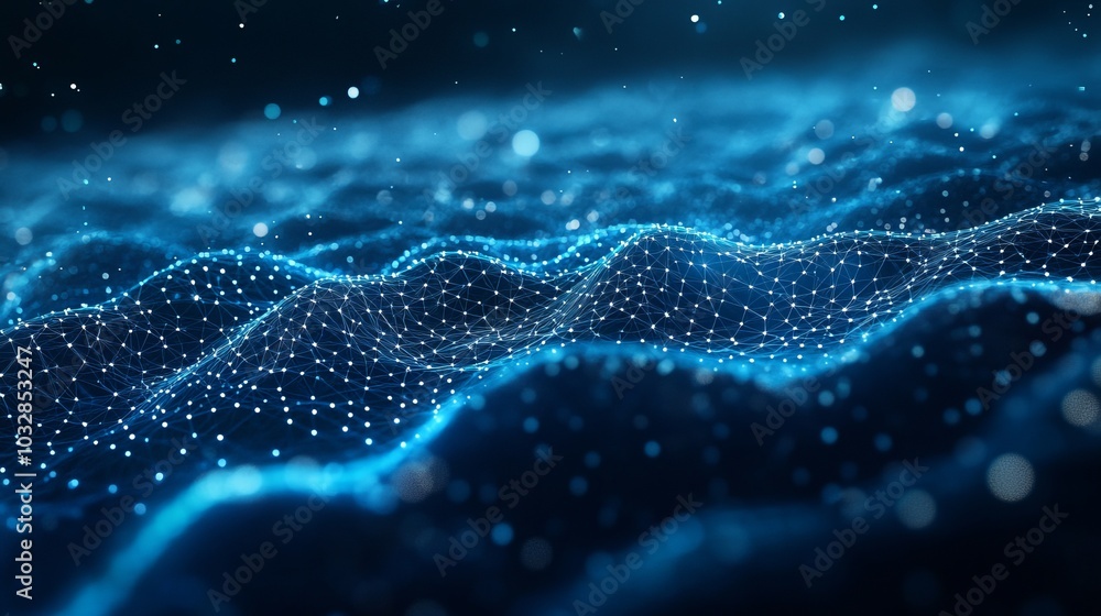Abstract background with blue lines and network connected with particles, global connection with space for text Abstract background with blue lines and network connected with particles, global connection with space for text