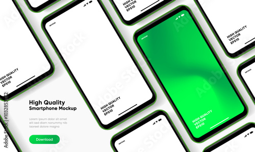 Realistic smartphone mockup. Mobile phone vector with isolated on white background. Device front view. 3D mobile phone with shadow. Realistic, high quality smart phone mockup for ui ux presentation.