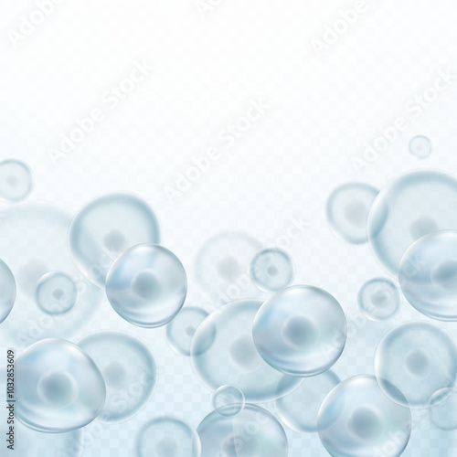 Cell stem science banner isolated on transparent background. Vector medical microscopic molecular conception. Biology 3d research dna nucleus particles pattern
