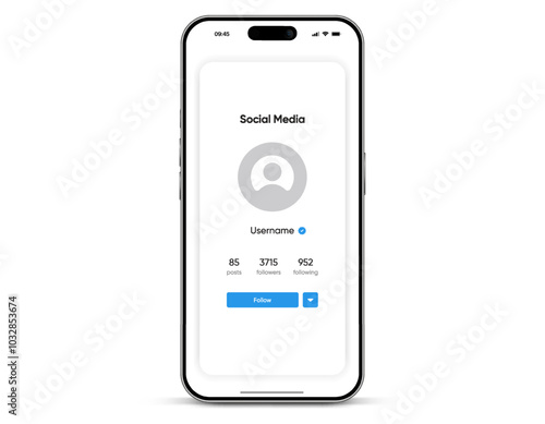 Social media preview page template. Internet profile information page. Follow button. Social media photo mockup, template.