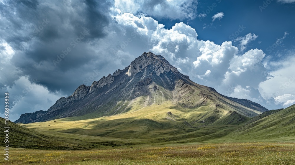 Fototapeta premium Mount Shahdagh, an impressive peak located in the Qusar District of Azerbaijan, stands tall near the border with Russia.