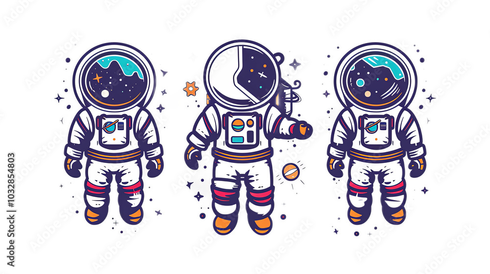 Colorful Cartoon Astronaut Characters Colorful Cartoon Astronaut Characters