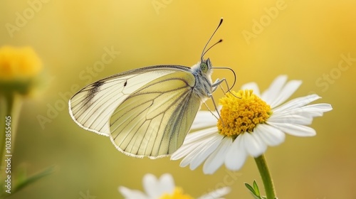 Pieris napi butterfly rests on a meadow flower. photo