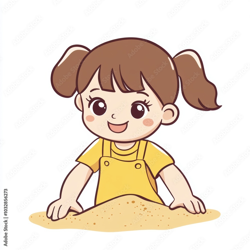 Cute Cartoon Girl Playing in Sand Illustration Cute Cartoon Girl Playing in Sand Illustration
