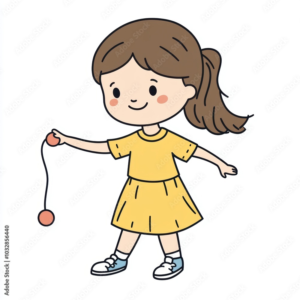 Cute Cartoon Illustration of Girl Playing Cute Cartoon Illustration of Girl Playing