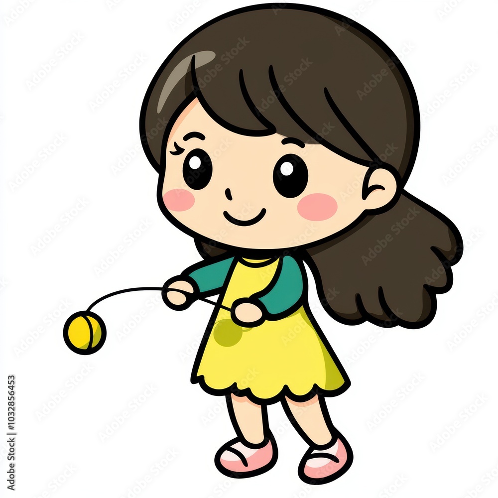 Cute Cartoon Girl Playing with a Yo-Yo Cute Cartoon Girl Playing with a Yo-Yo