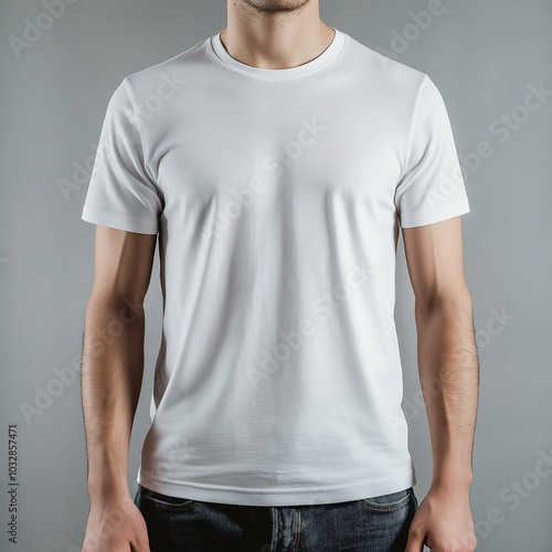 Mockup of Man in White T-Shirt (Side View)