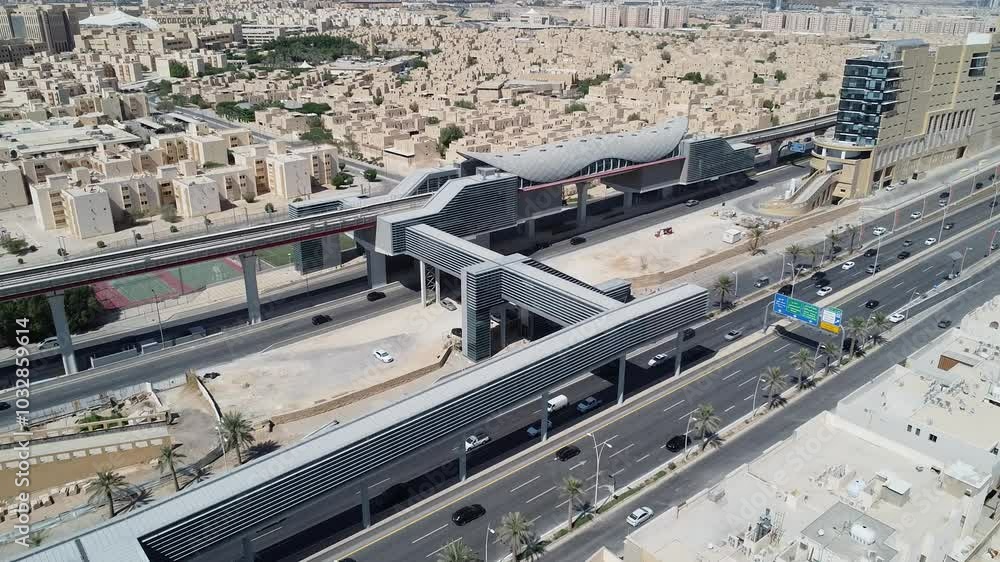 Drone view of the modern subway line in - Riyadh Metro Riyadh Saudi Arabia video Drone view of the modern subway line in - Riyadh Metro Riyadh Saudi Arabia video
